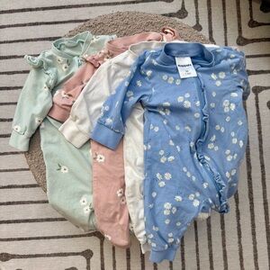 Floral Baby Scandi Pajama Bundle- Blue, Green, Pink, White